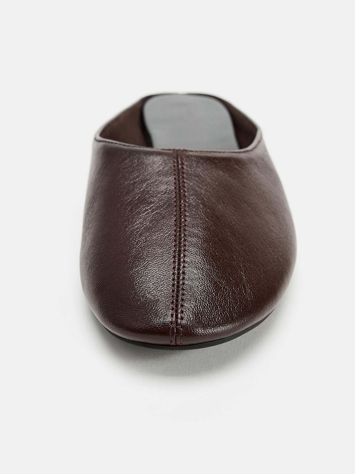 Chocolate Round-Toe Backless Slip-On Ballet Chic Flats