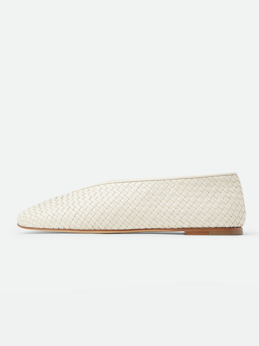 Ivory Woven Vegan Leather Round-Toe Slip-On Ballet Flats