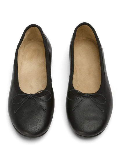 Classic Black Round-Toe Chic Front Bow Slip-On Ballet Simple Flats
