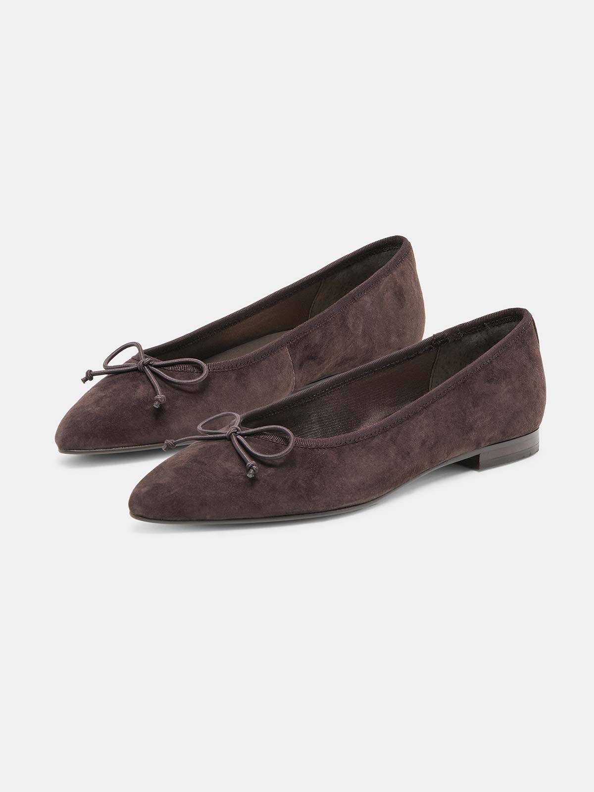 Coffee Faux Suede Pointed-Toe Front Bow Slip-On Chic Flats
