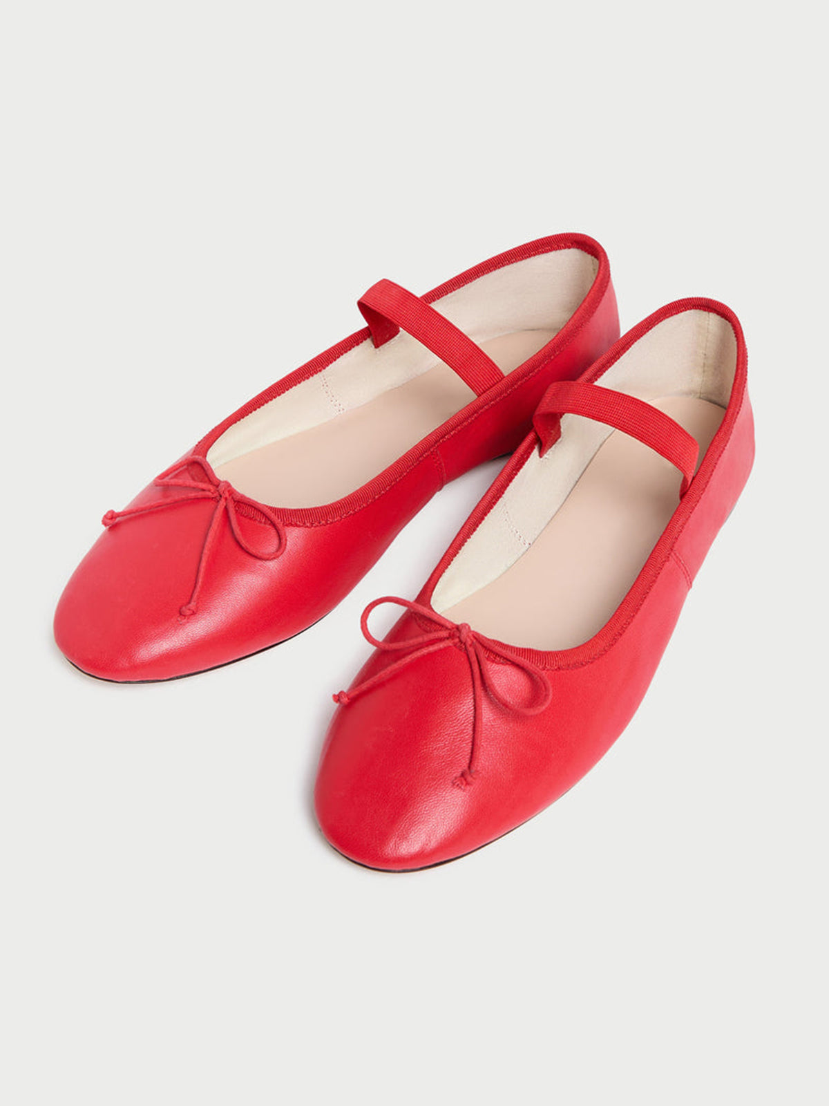 Red Vegan Leather Round-Toe Mary Jane Front Bow Ballet Flats