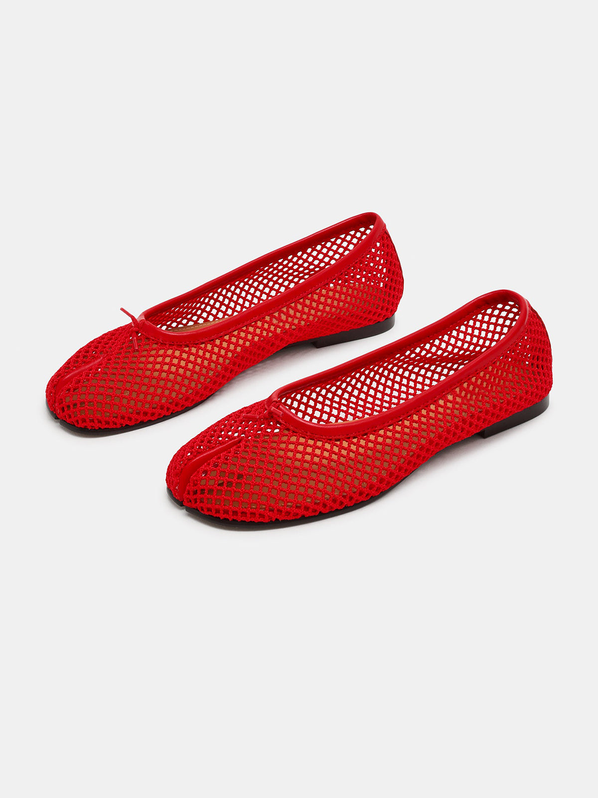 Red Mesh Split-Toe Slip-On Ballet Flats