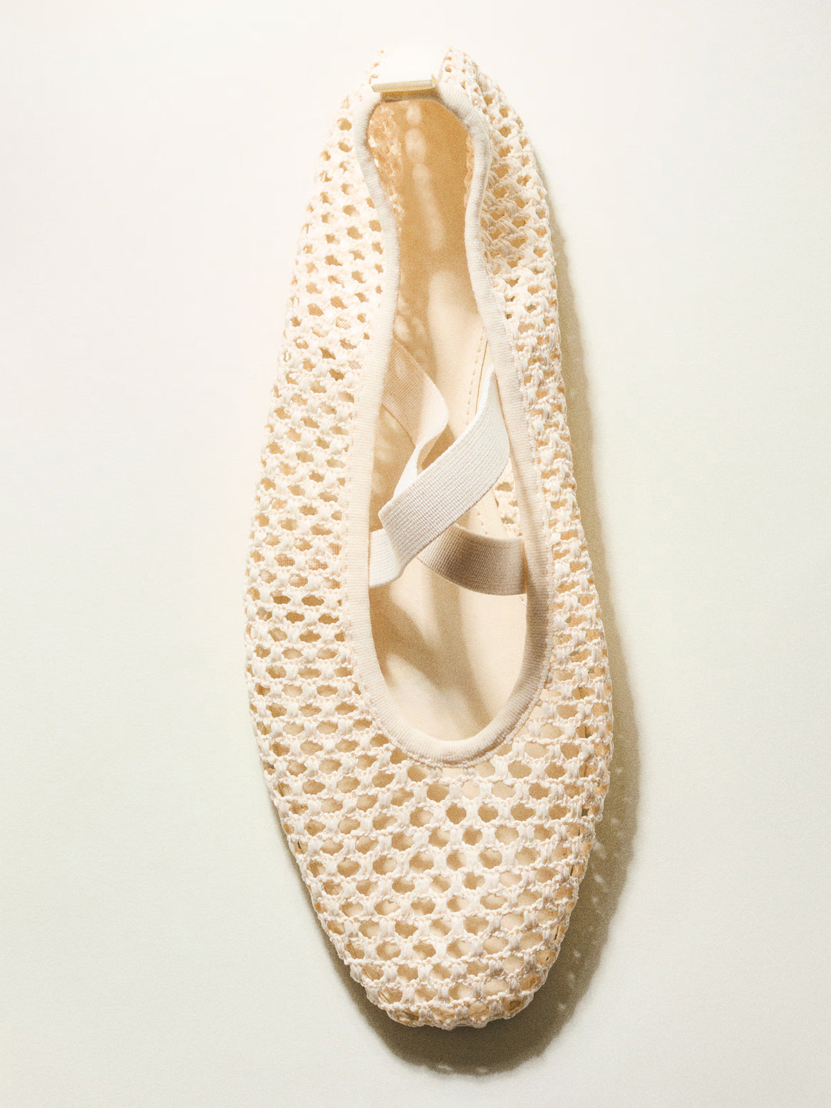 Light Beige Grass Woven Square-Toe Middle Crossed Straps Ballet Flats