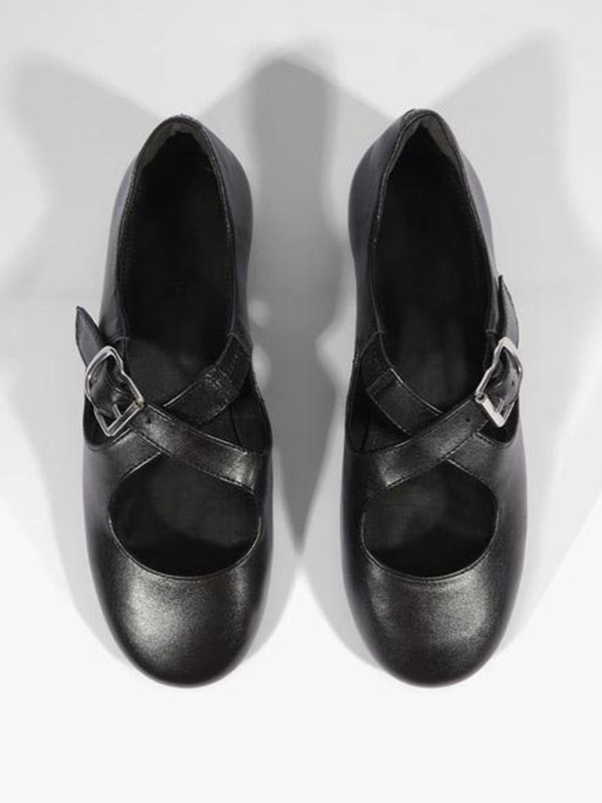 Black Square-Toe Chic Crossed Strap With Buckle Slip-On Flats