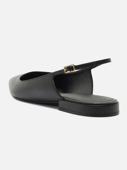 Black Pointed-Toe Buckle Slingback Chic Slip-On Flats