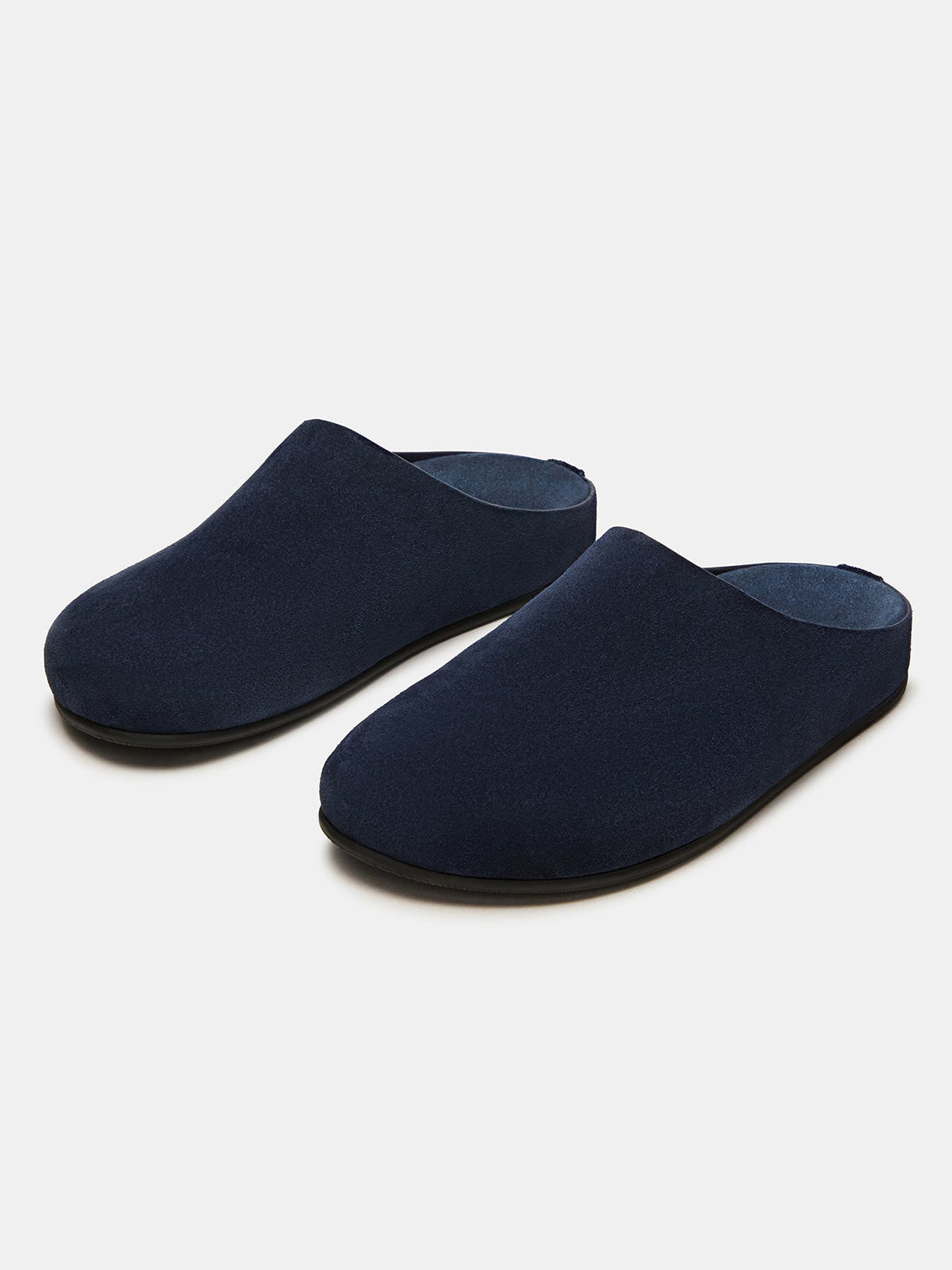 Navy Faux Suede Round-Toe Slip-On Flats Slide