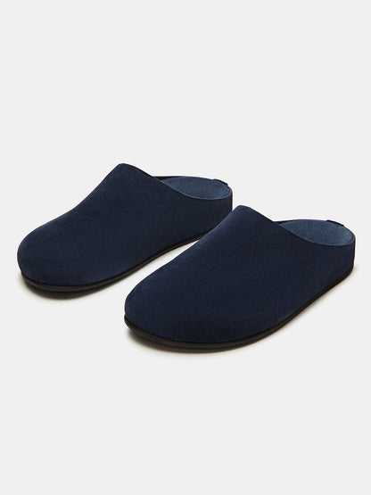 Navy Faux Suede Round-Toe Slip-On Flats Slide