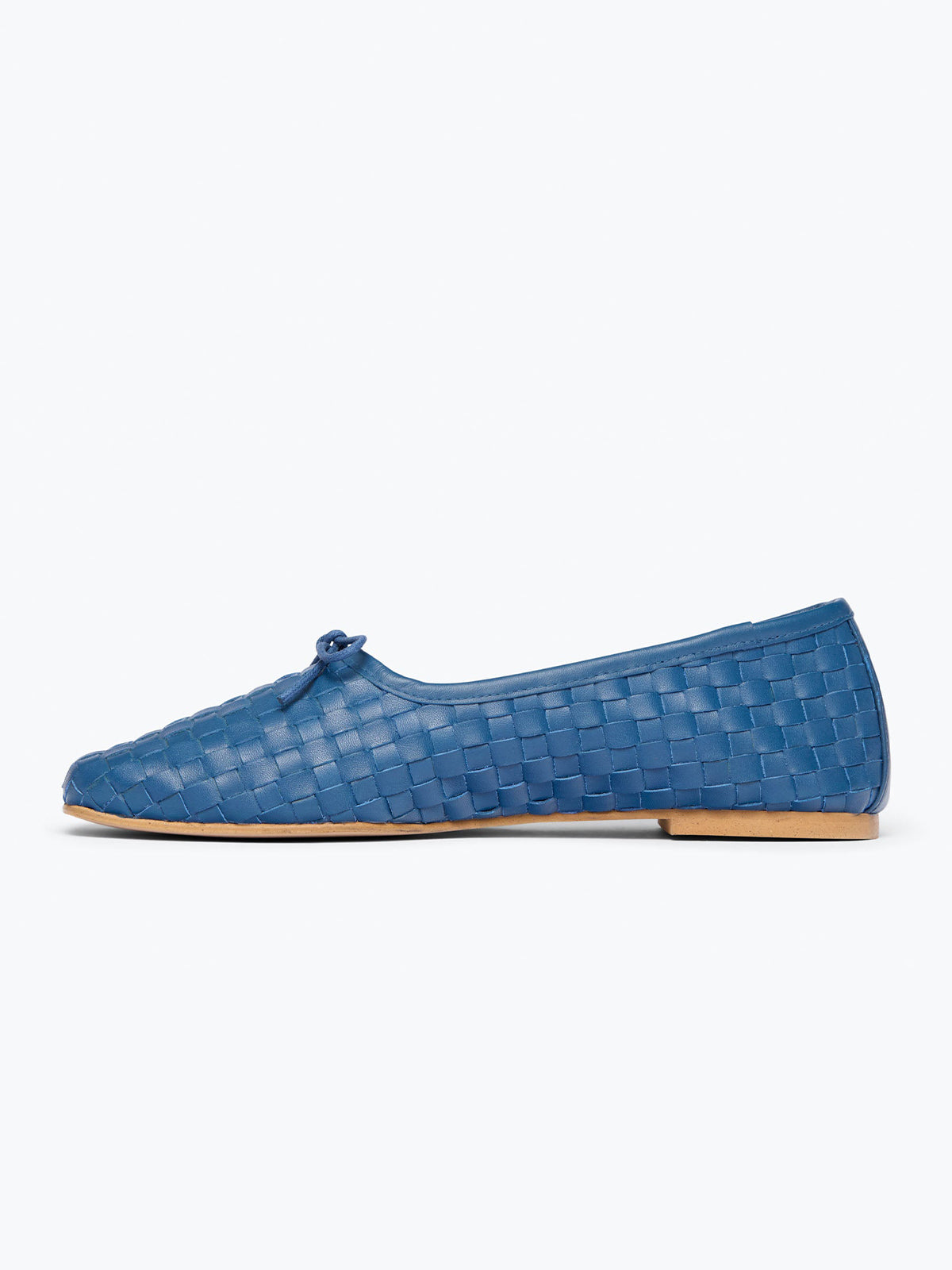 Woven Vegan Leather Square-Toe Front Bow Slip-On Ballet Flats - Indigo