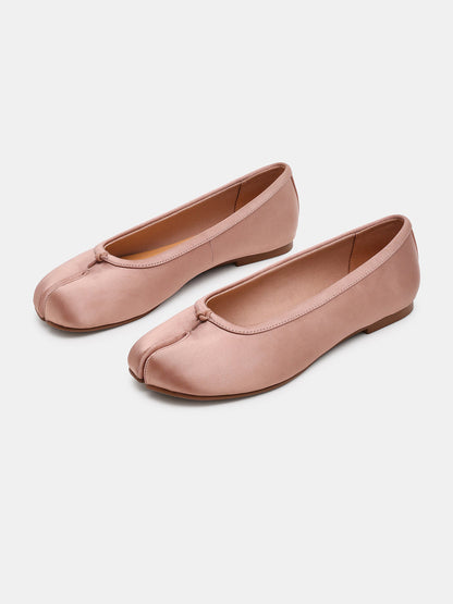 Pink Satin Split-Toe Slip-On Ballet Flats