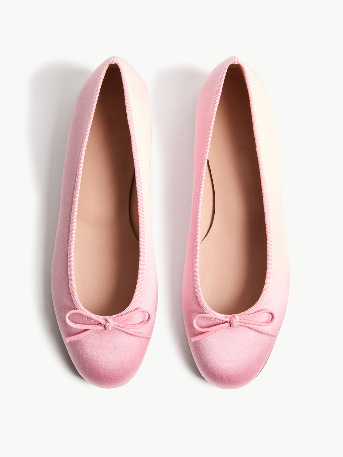 Slip-On Round-Toe Front Bow Simple Ballet Flats - Pink Satin