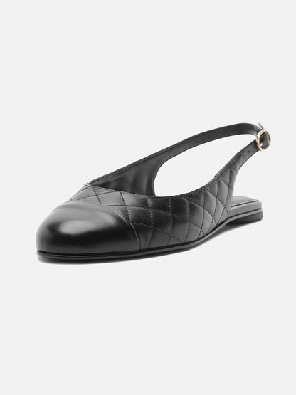Black Round-Toe Buckle Slingback Chic Slip-On Flats