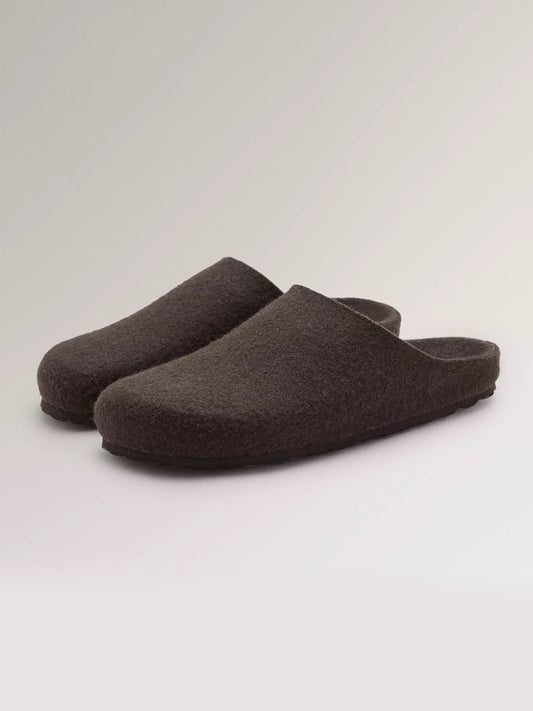 Brown Plush Square-Toe Backless Simple Flats Slippers
