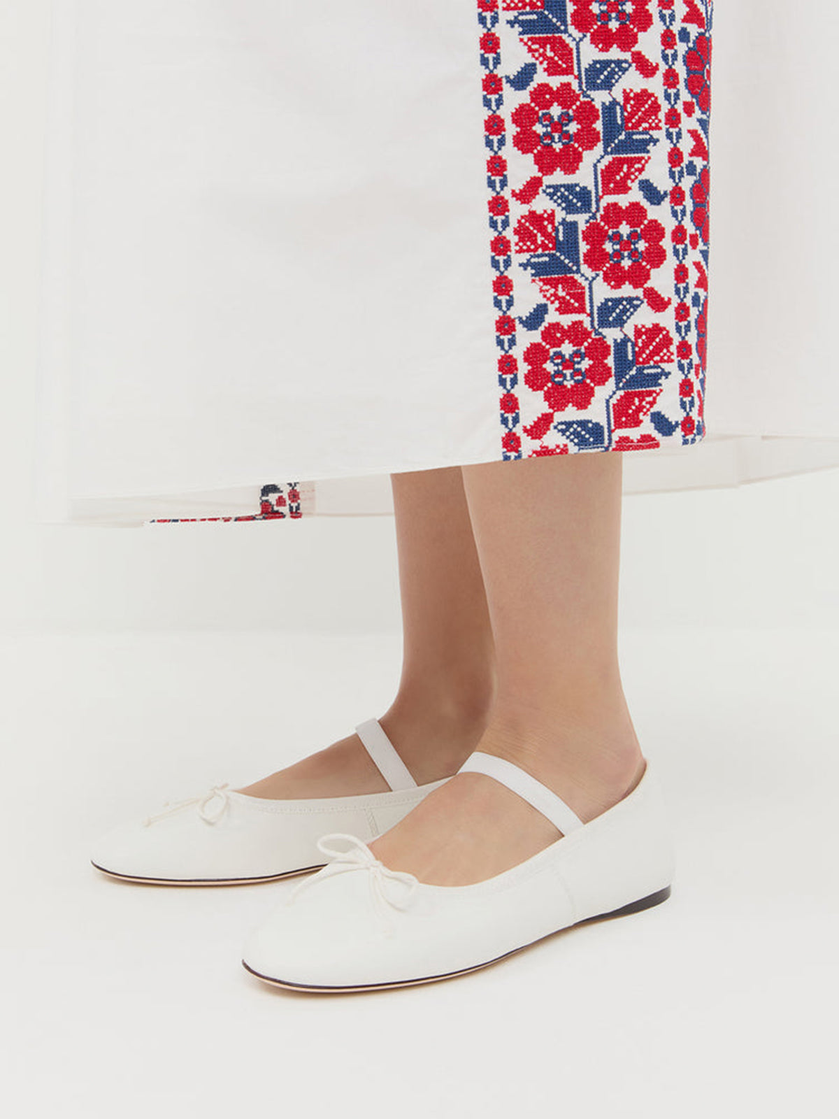 White Vegan Leather Round-Toe Mary Jane Front Bow Ballet Flats