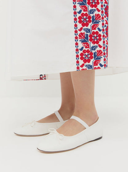 White Vegan Leather Round-Toe Mary Jane Front Bow Ballet Flats