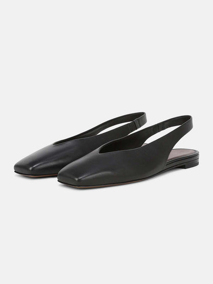 Black Vegan Leather Square-Toe Chic Back Strap Mules Flats