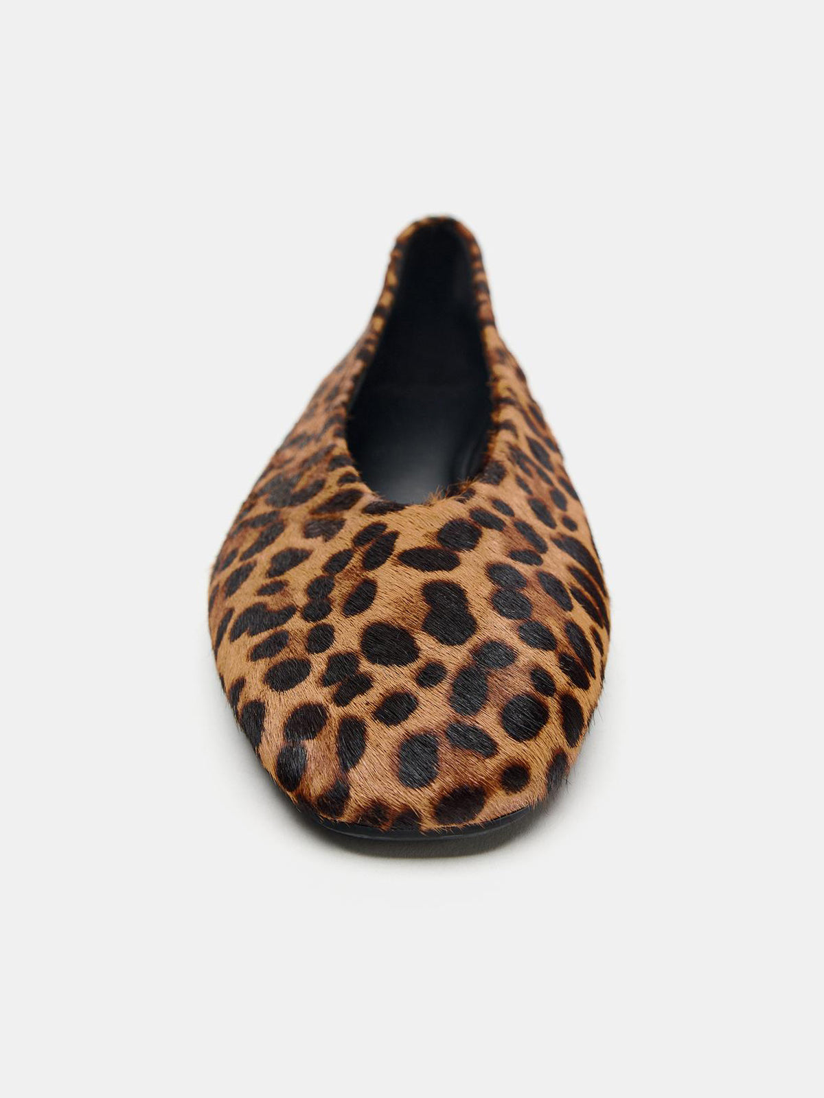 Leopard Pattern Pony Hair Vegan Leather Square-Toe Slip-On Ballet Flats