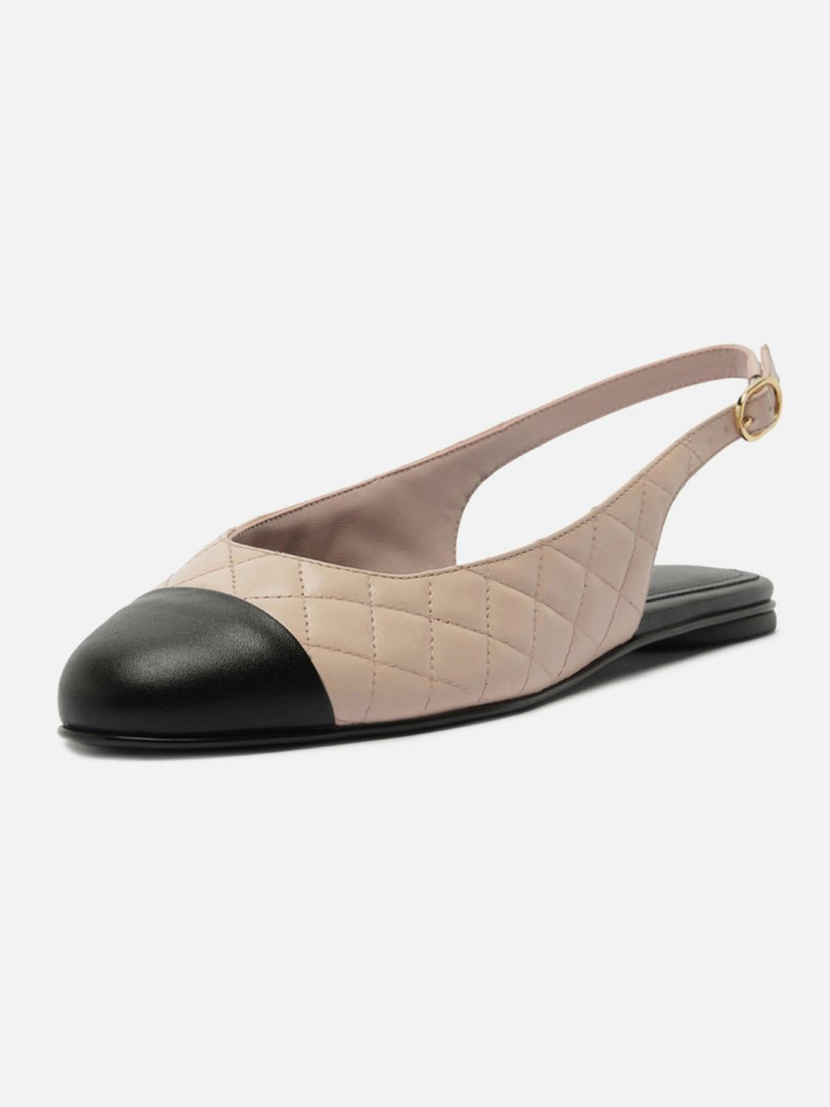 Beige Round-Toe Buckle Slingback Chic Slip-On Flats