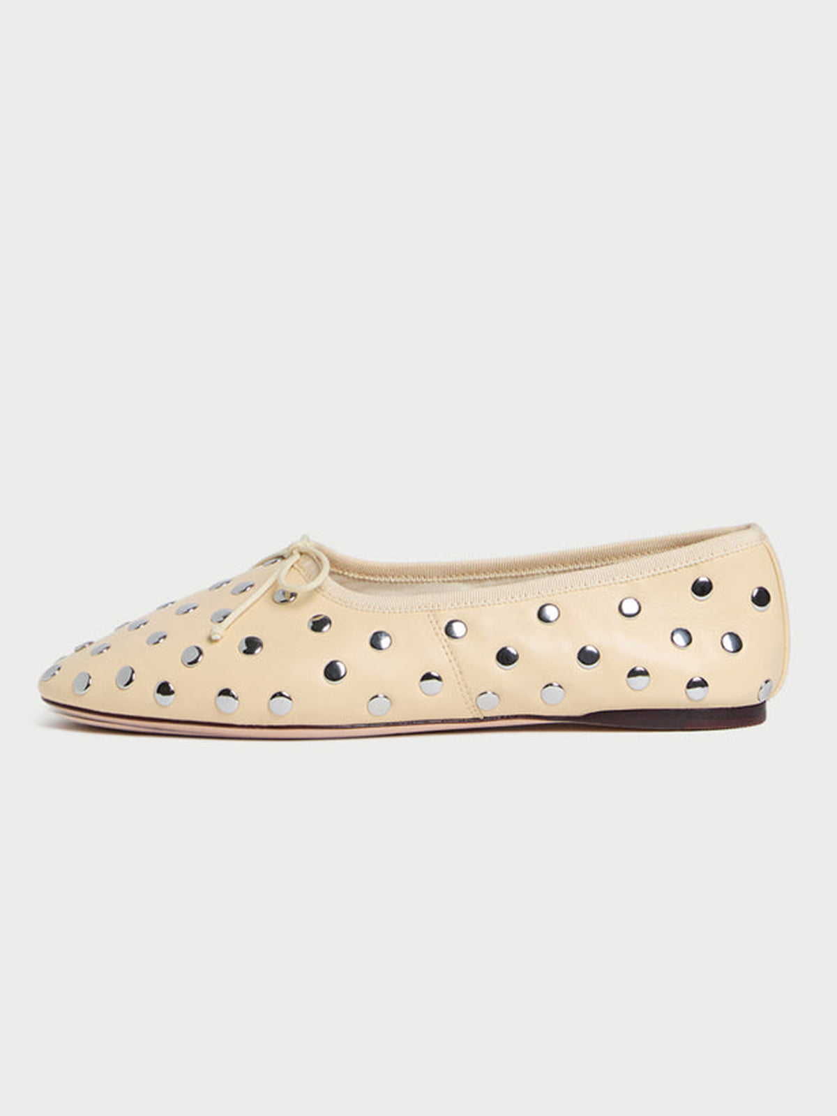 Yellow Round-Toe Chic Front Bow Slip-On Studs Ballet Flats