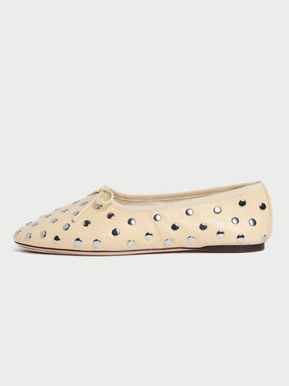 Yellow Round-Toe Chic Front Bow Slip-On Studs Ballet Flats