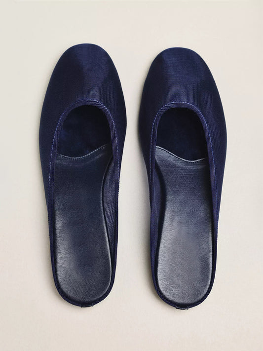 Navy Mesh Round-Toe Slip-On Backless Mules Flats