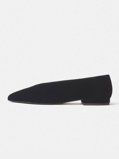 Black Velvet Pointed-Toe Slip-On Simple Ballet Flats