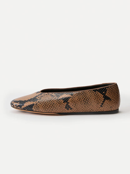 Snakeskin Pattern Square-Toe Slip-On Ballet Flats