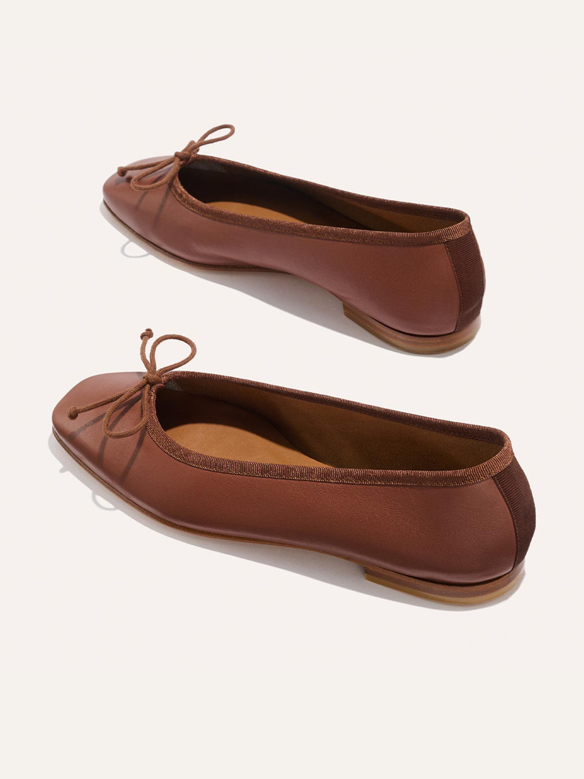 Front Bow Square-Toe Slip-On Chic Ballet Flats - Cognac Vegan Leather