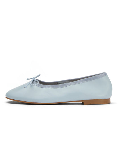 Sky Blue Round-Toe Chic Front Bow Slip-On Ballet Simple Flats