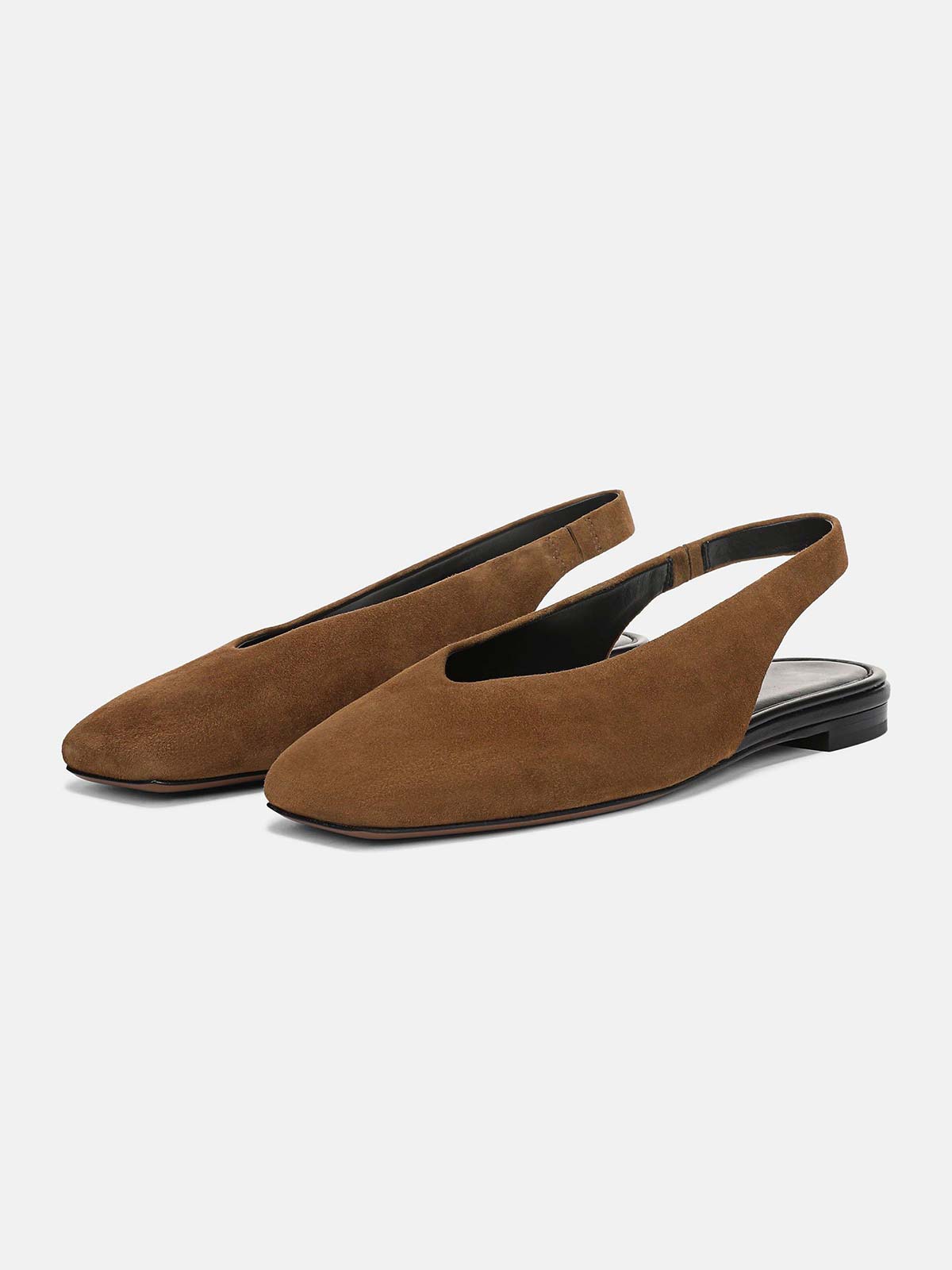 Brown Faux Suede Square-Toe Chic Back Strap Mules Flats
