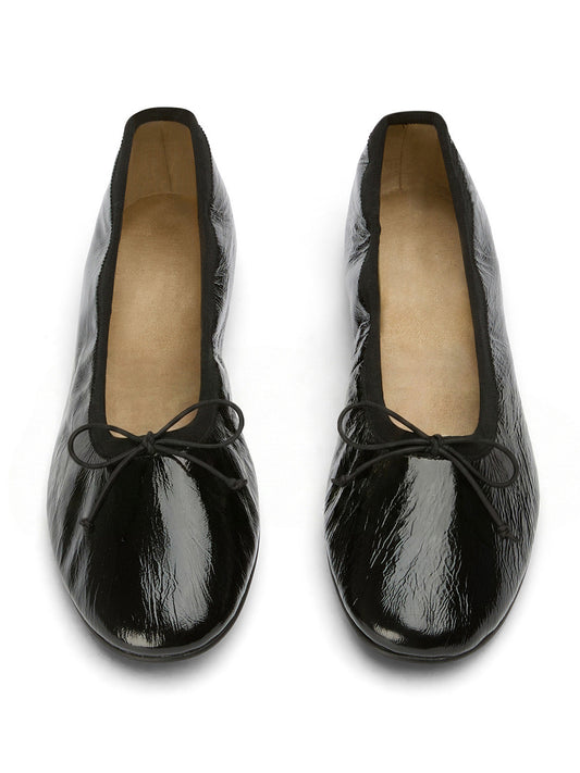 Black Round-Toe Chic Front Bow Slip-On Ballet Simple Flats