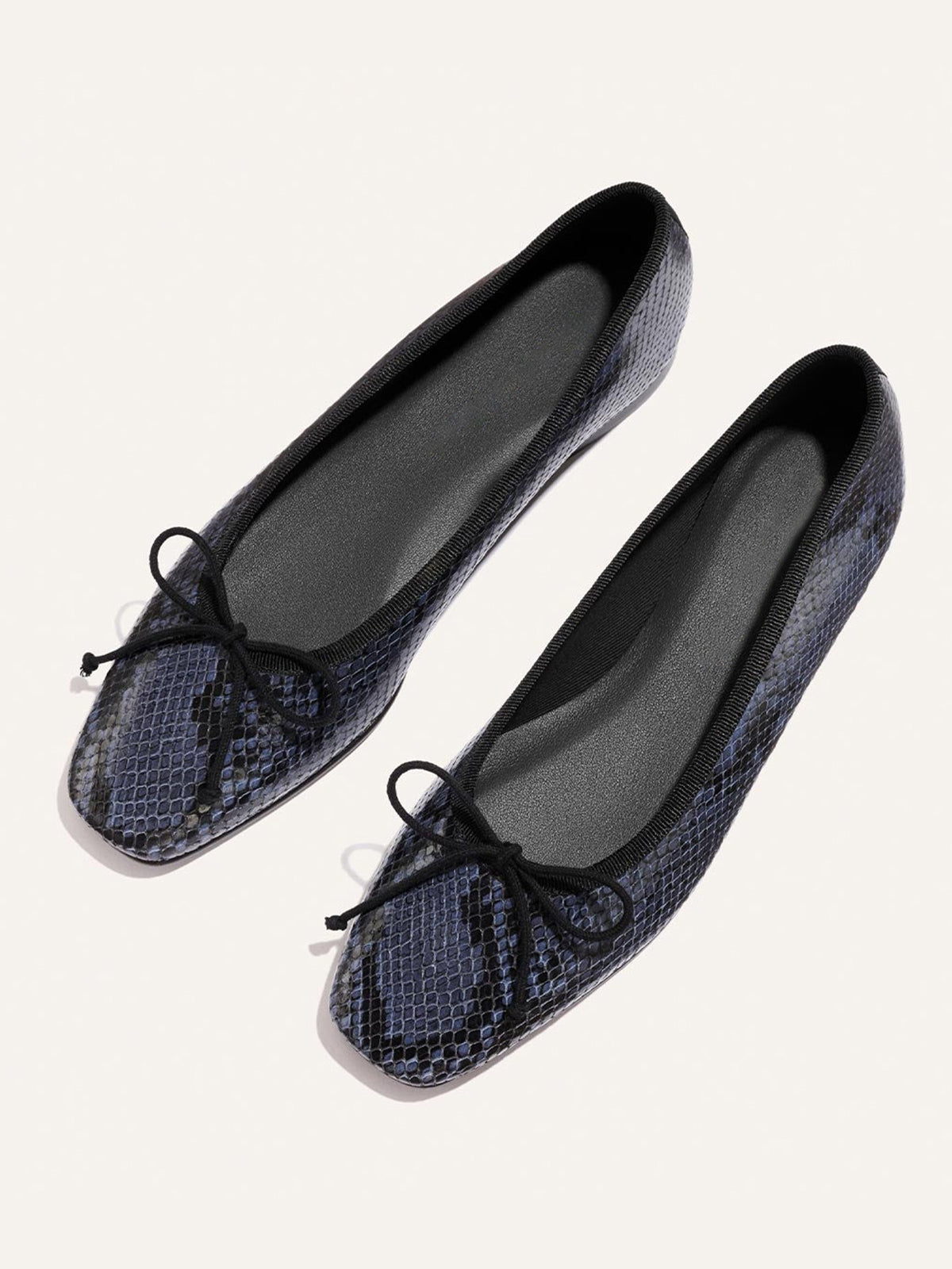 Front Bow Square-Toe Slip-On Chic Ballet Flats - Snakeskin Pattern