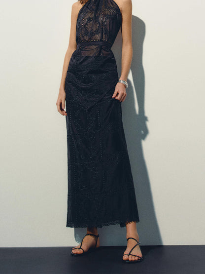 Black Square-Toe Back And Ankle Strap Flats Sandals