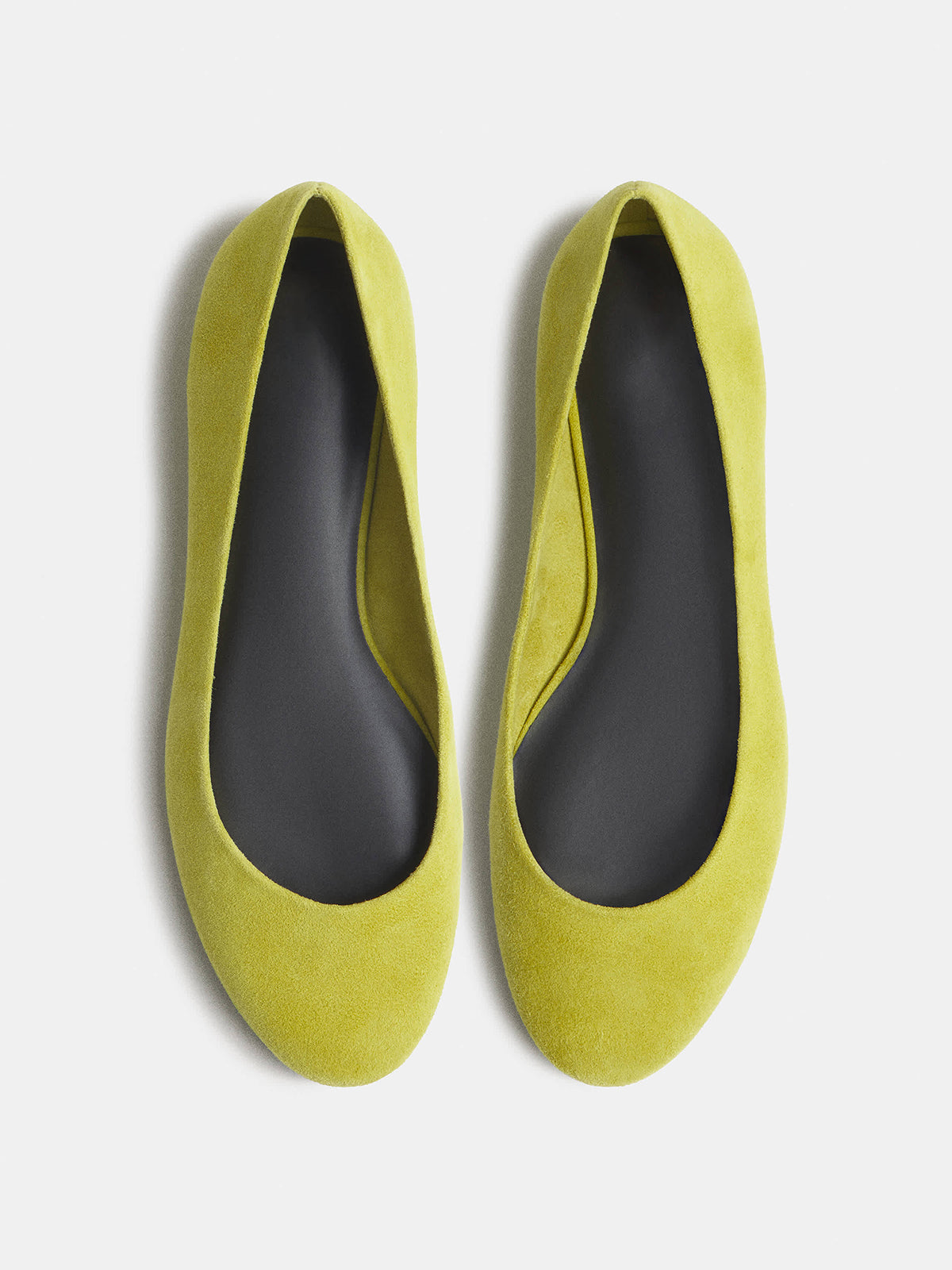 Yellow Faux Suede Round-Toe Slip-On Simple Ballet Flats