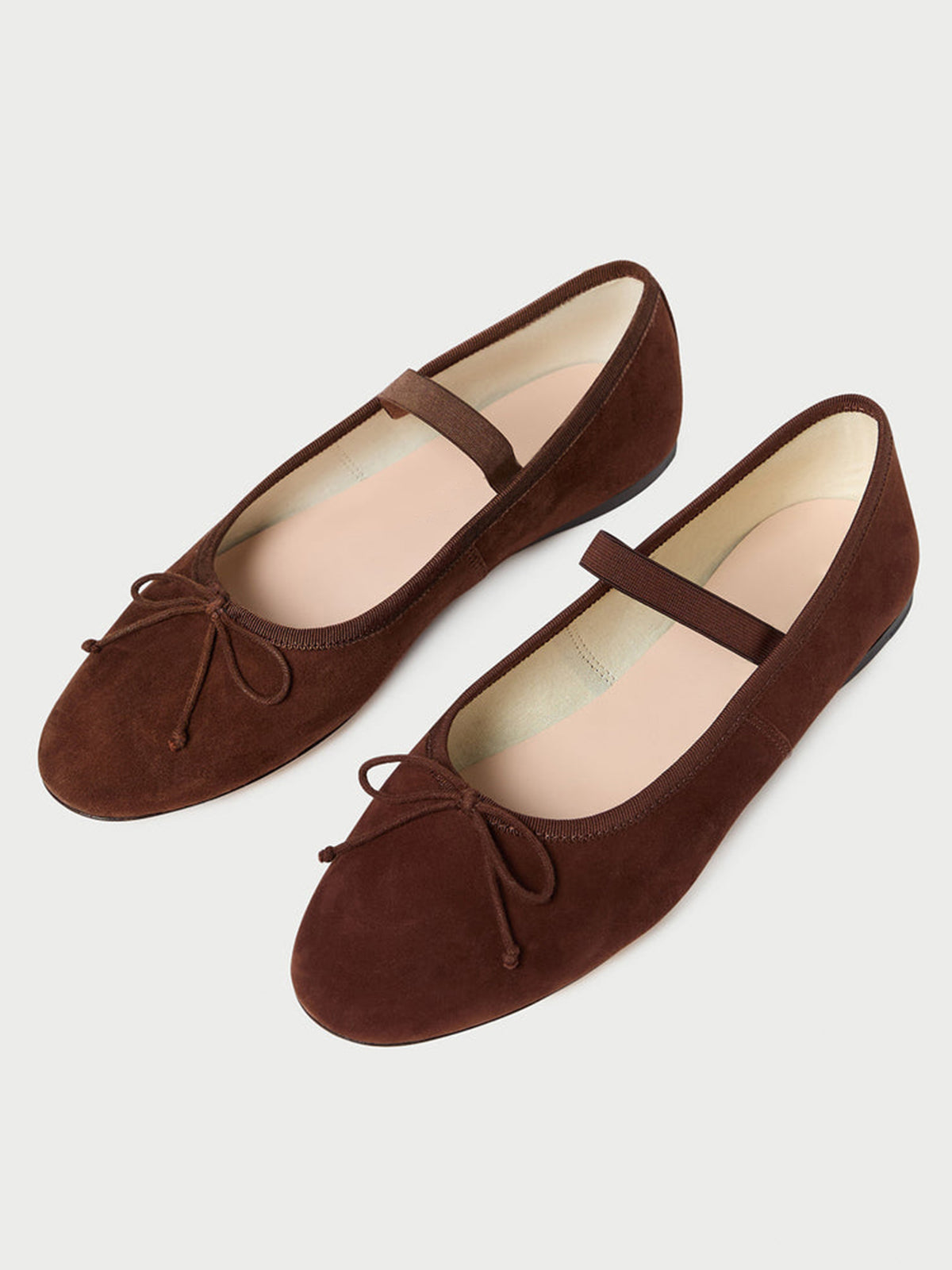 Coffee Faux Suede Round-Toe Mary Jane Front Bow Ballet Flats