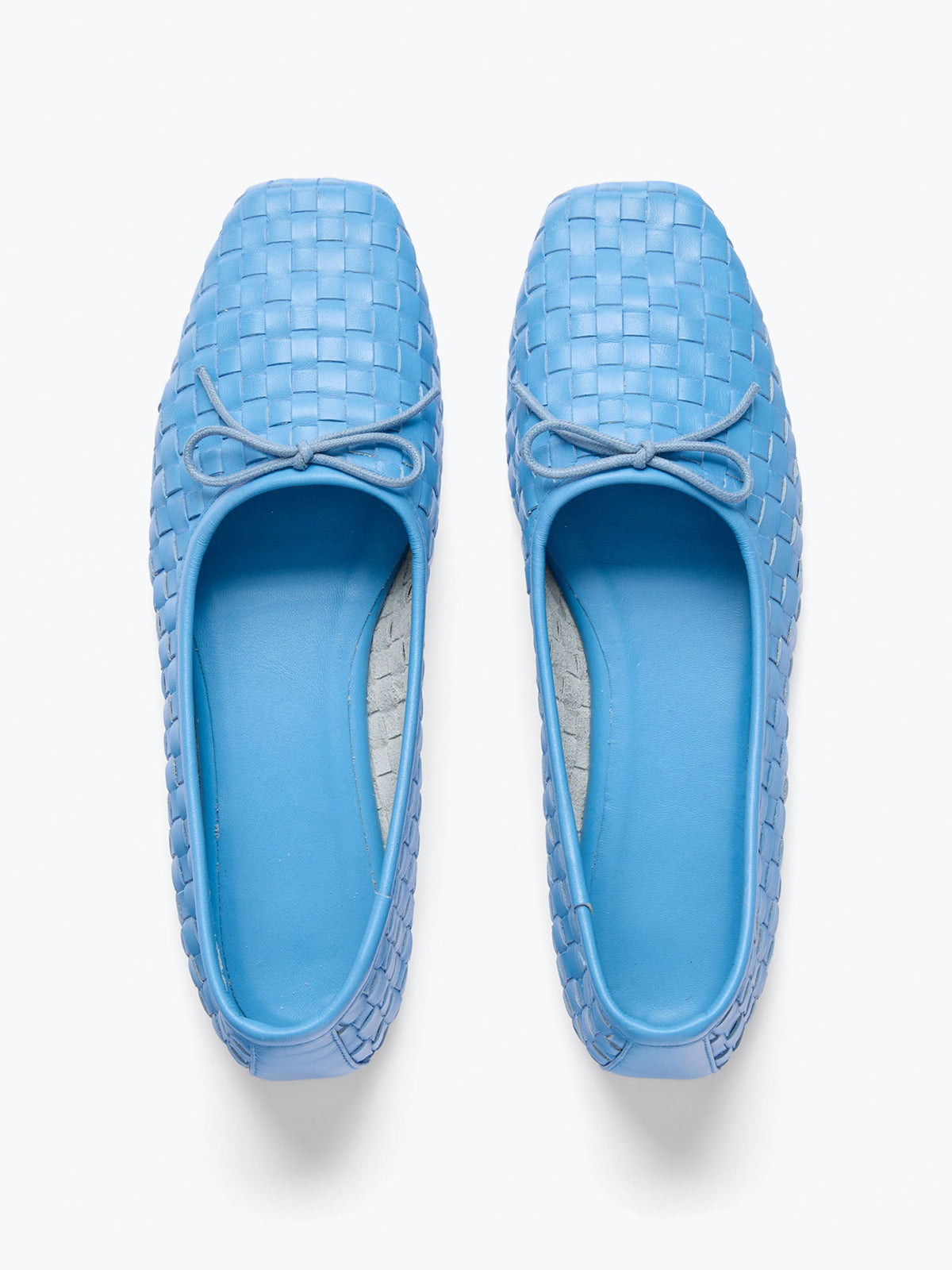 Woven Vegan Leather Square-Toe Front Bow Slip-On Ballet Flats - Blue
