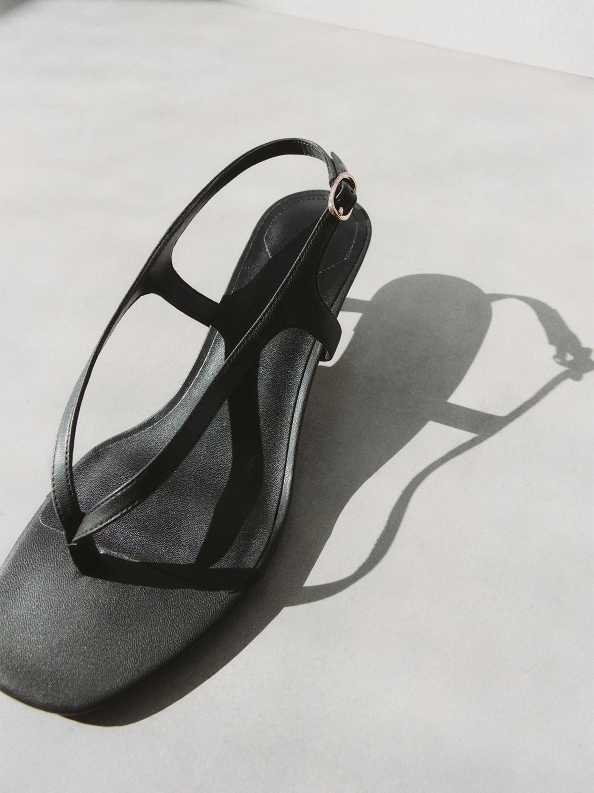 Black Square-Toe Flip-Flop Slingback Kitten Heels