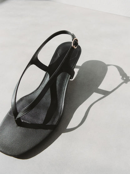 Black Square-Toe Flip-Flop Slingback Kitten Heels