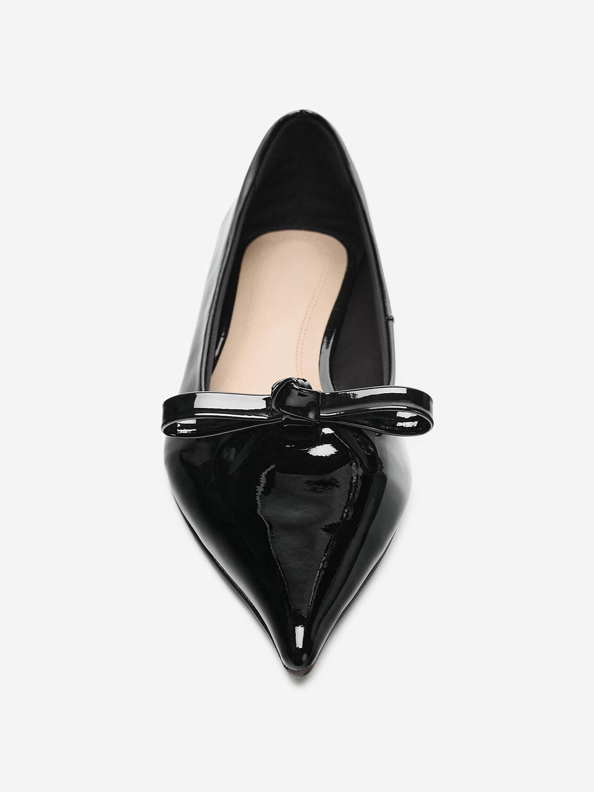 Black Patent Leather Pointed-Toe Front Bow Slip-On Flats