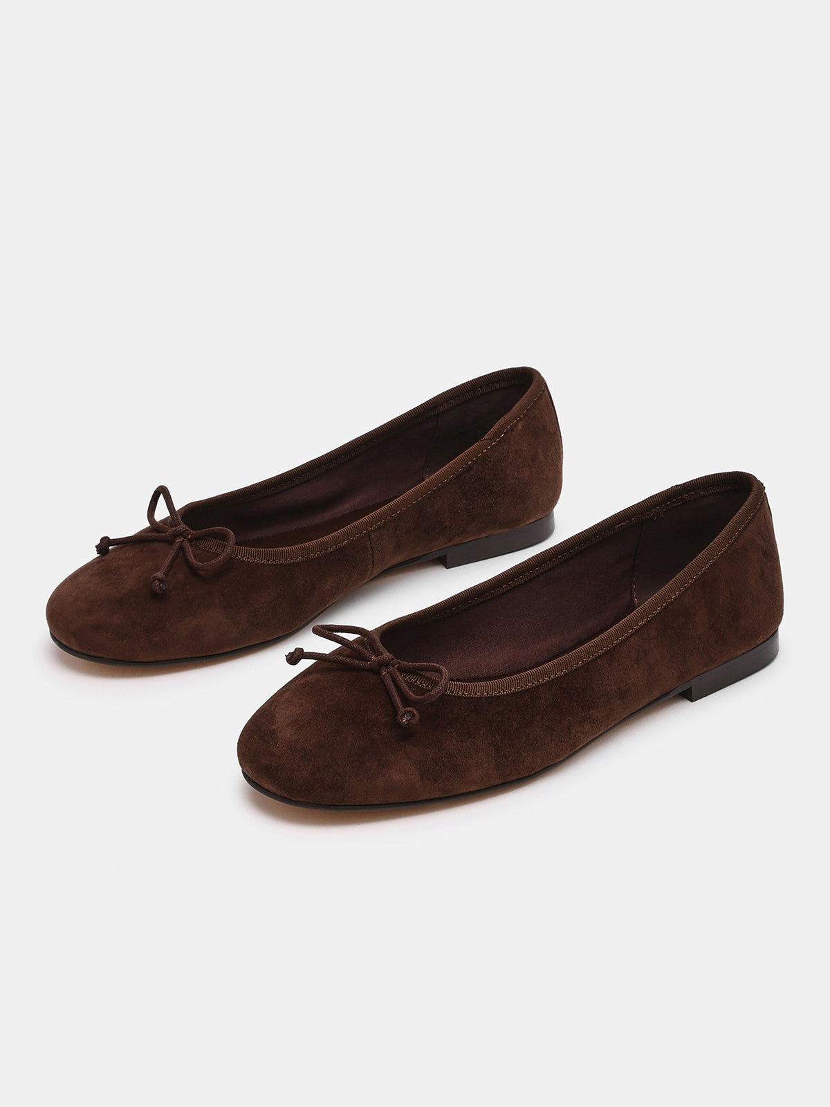 Brown Faux Suede Round-Toe Simple Slip-On Ballet Flats With Front Bow