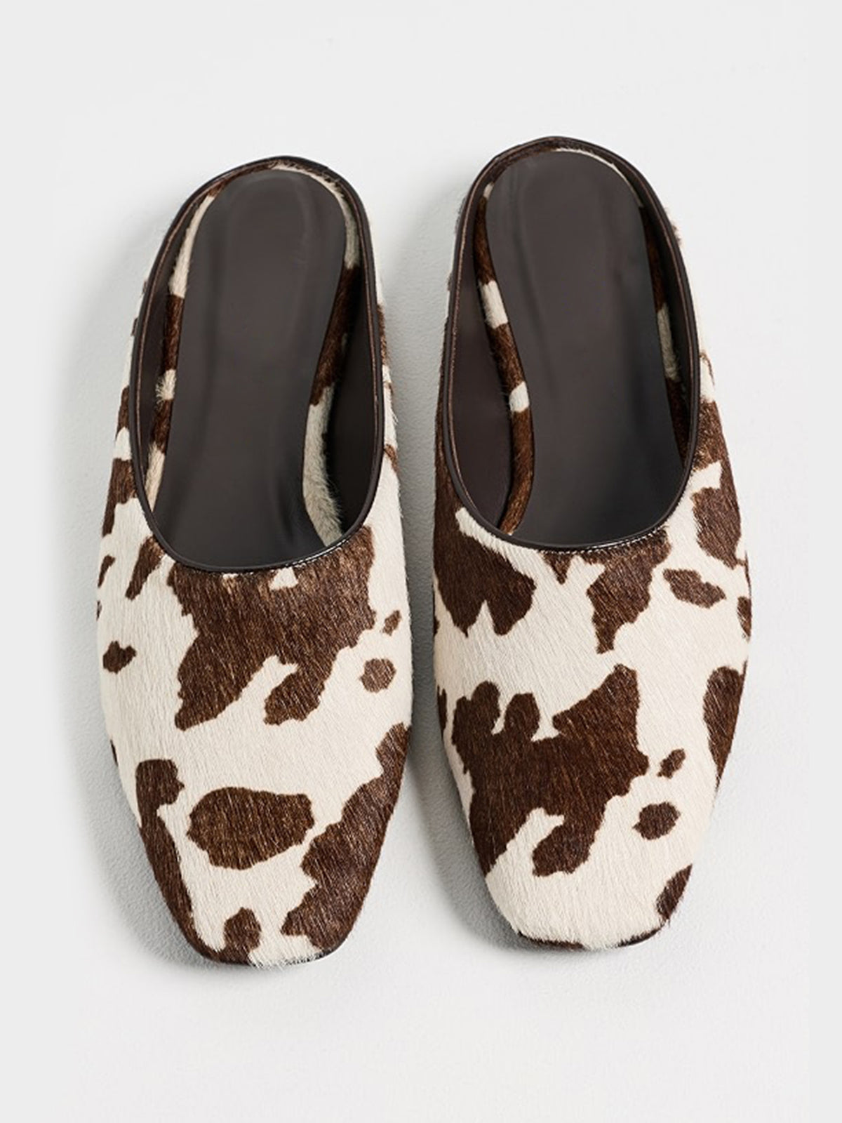 Backless Square-Toe Slip-On Chic Flats - Cow Pattern