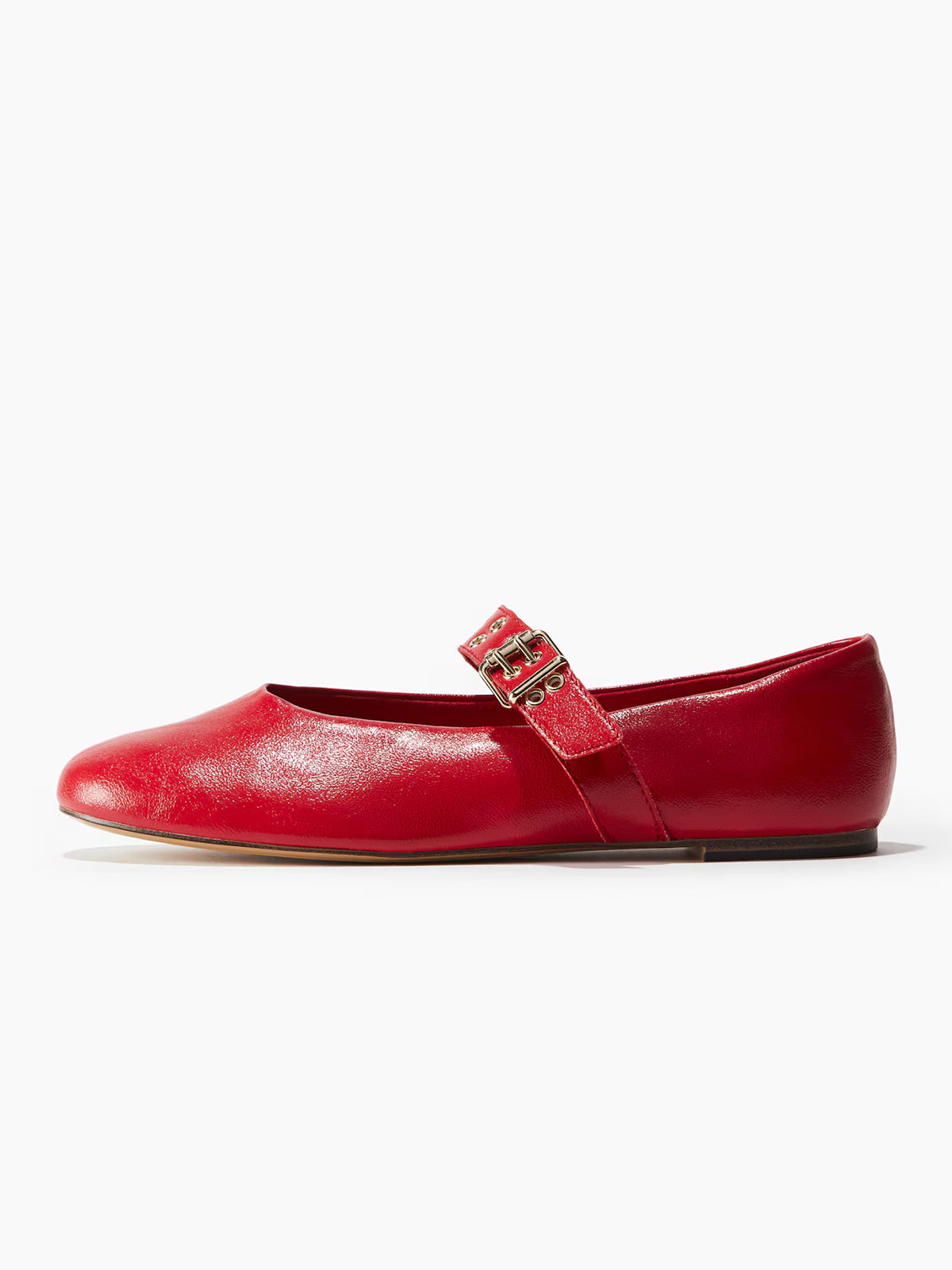 Red Round-Toe Middle Strap With Eyelets Ballet Flats