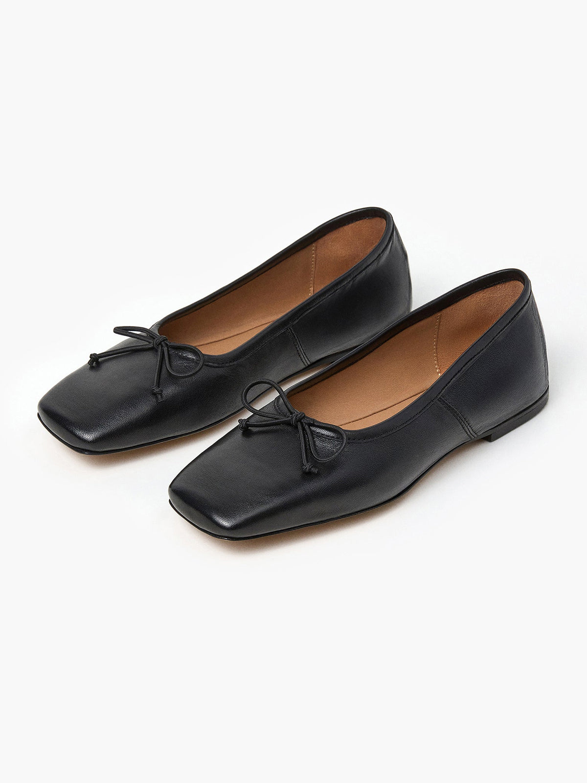 Black Classic Square-Toe Front Bow Simple Ballet Flats