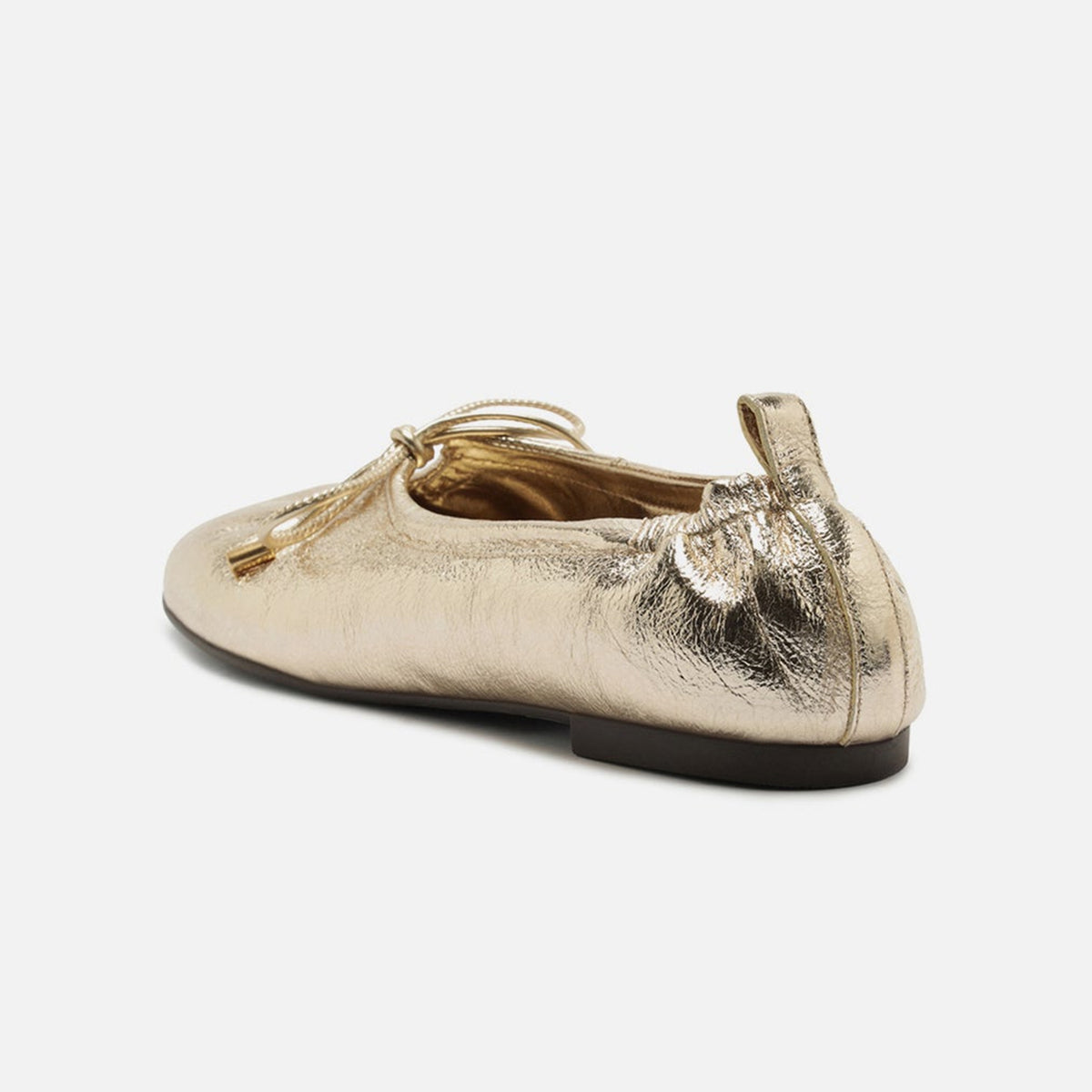 Metallic Gold Round-Toe Front Strap Fashion Slip-On Ballet Flats
