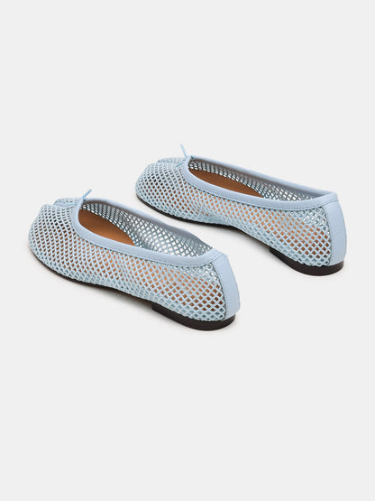 Blue Mesh Split-Toe Slip-On Ballet Flats