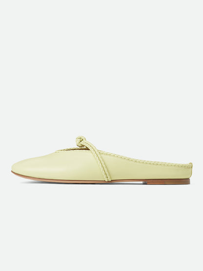 Light Yellow Round-Toe Middle Strap Backless Slip-On Flats
