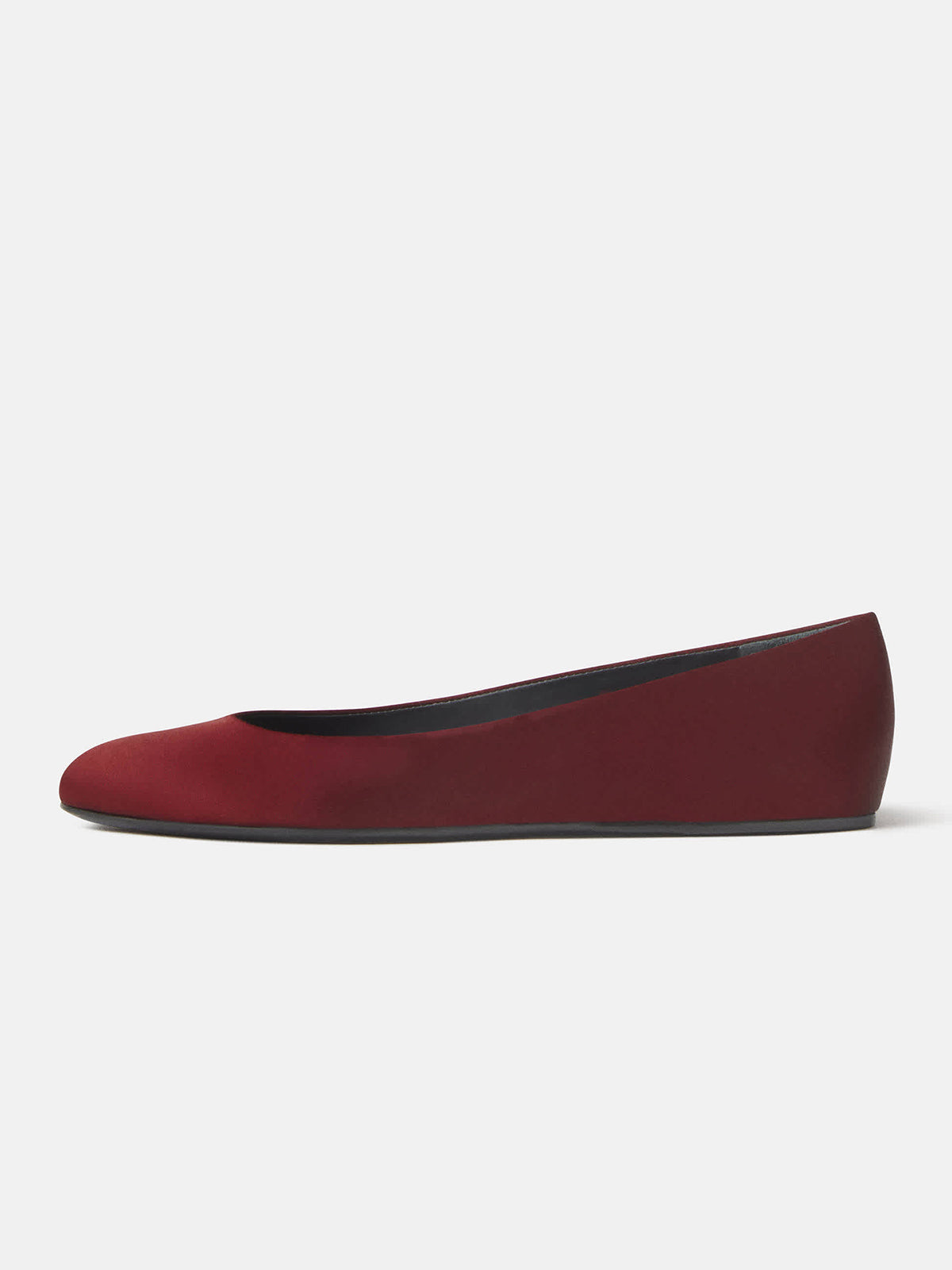 Burgundy Satin Round-Toe Slip-On Simple Ballet Flats