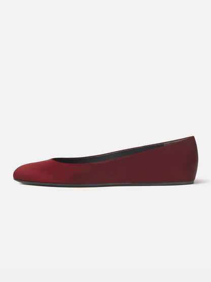 Burgundy Satin Round-Toe Slip-On Simple Ballet Flats