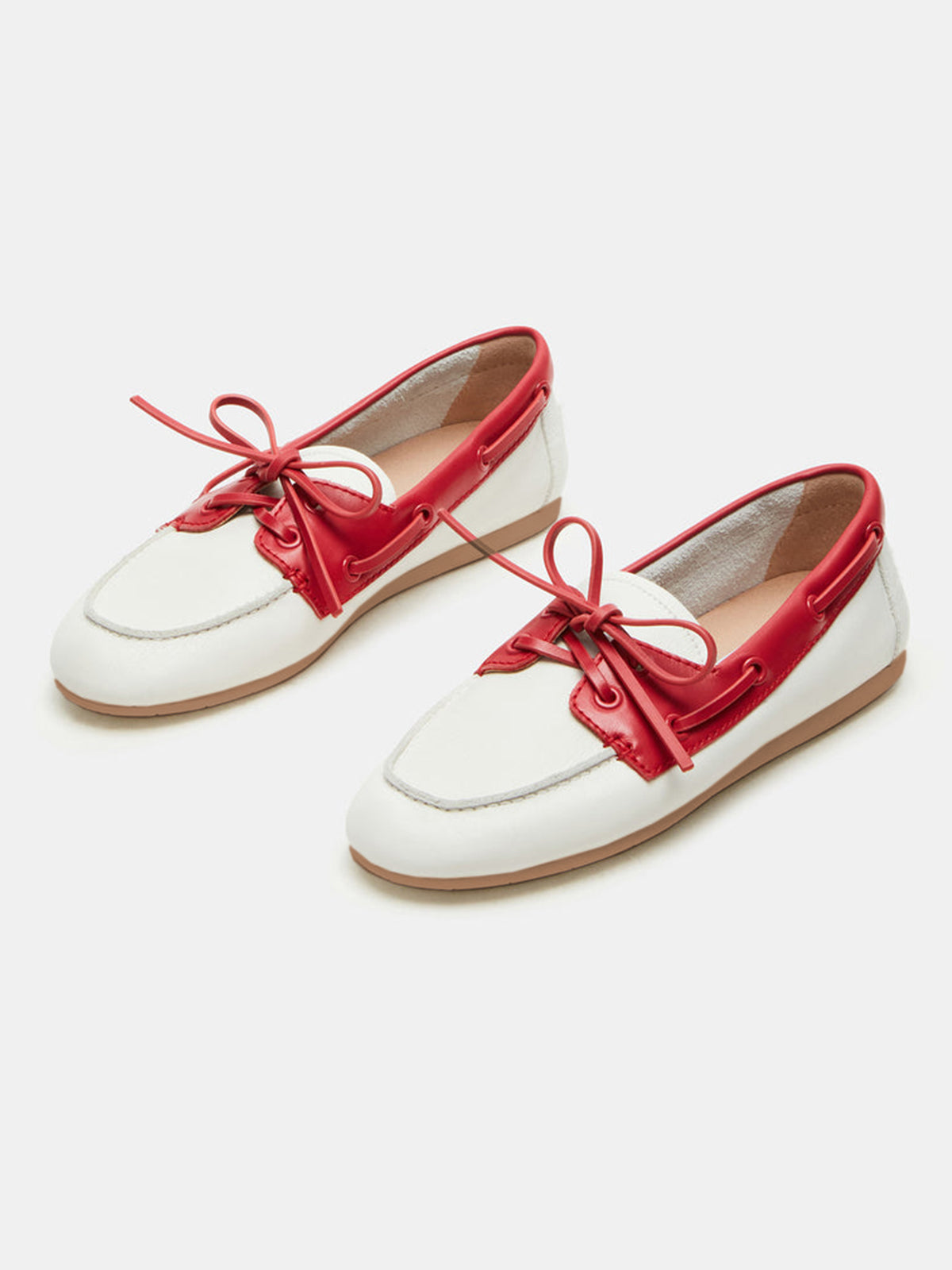 Bone Round-Toe Classic Lace-Up Slip-On Flats