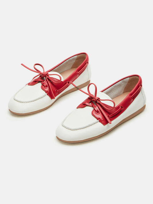 Bone Round-Toe Classic Lace-Up Slip-On Flats