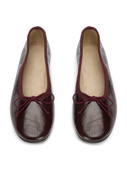 Burgundy Round-Toe Chic Front Bow Slip-On Ballet Simple Flats